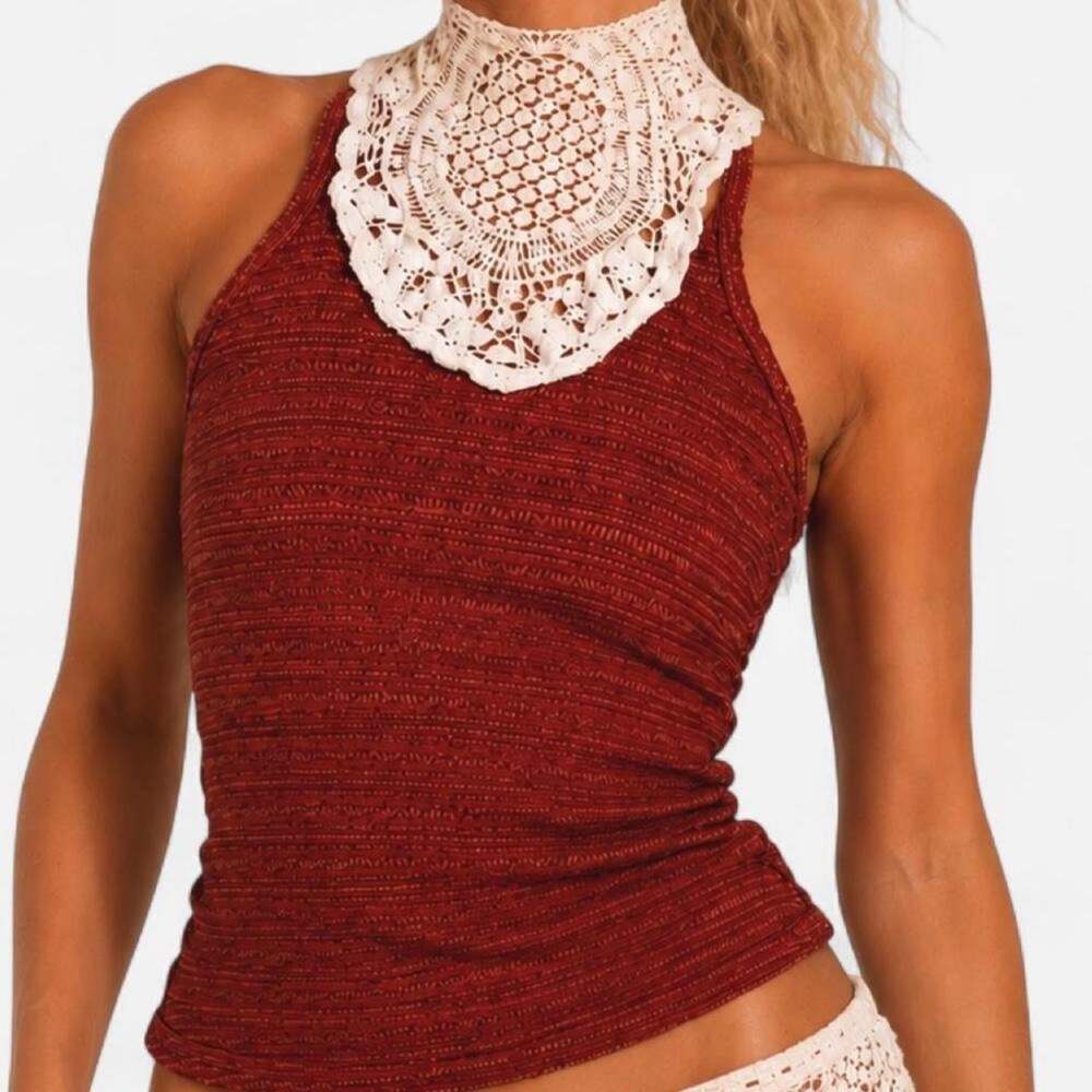 Free People Women's Red and Burgundy Vest